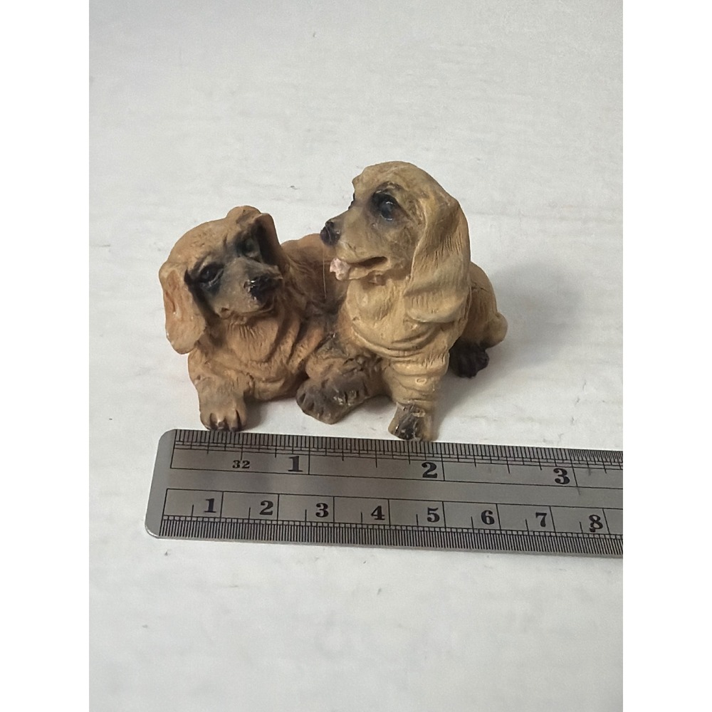 Miniature Resin Dachshund Dog Figurine Two Puppies Long Haired Doxie Collectible - Picture 7 of 9